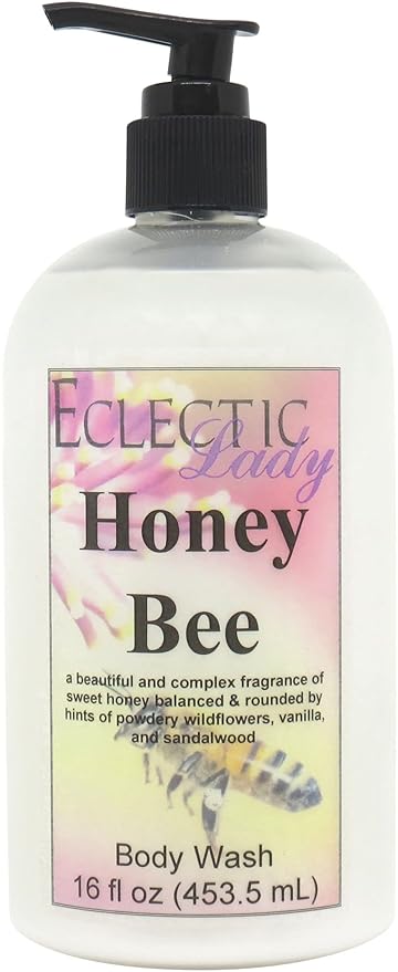Eclectic Lady Liquid Pearl Body Wash - Honey Bee Scent 3-in-1 Use For Bubble Bath Hand Soap &amp Body Wash Phthalate-Free Honey Bee Fragrance Handcrafted in USA (16 oz)