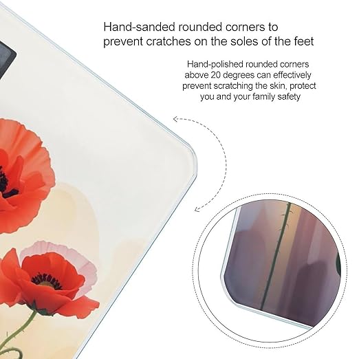 Watercolor Red Poppy Flowers Smart Scale for Body Weight Accurate Bathroom Scale with LED Display Digital Weight Scales Weighing Machine High Precision Scales for Bath Home