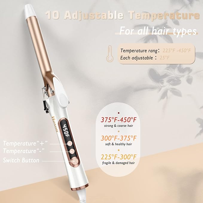 3/4 Inch Curling Iron for Short Hair Dual Voltage Hair Curling Iron Ceramic Professiona Curling Wand Tourmaline(Champagne Gold)