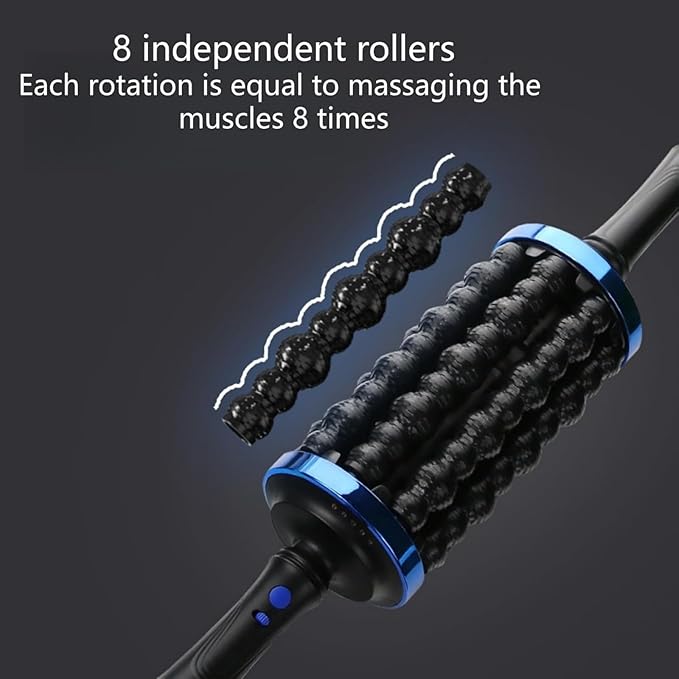 Electric Rolling Percussion Massager with Hands-Free Base Adjustable Intensity Rechargeable Muscle Roller Stick for Back Legs and Feet Adjustable Intensity Body Massage Tool (Rose Gold)