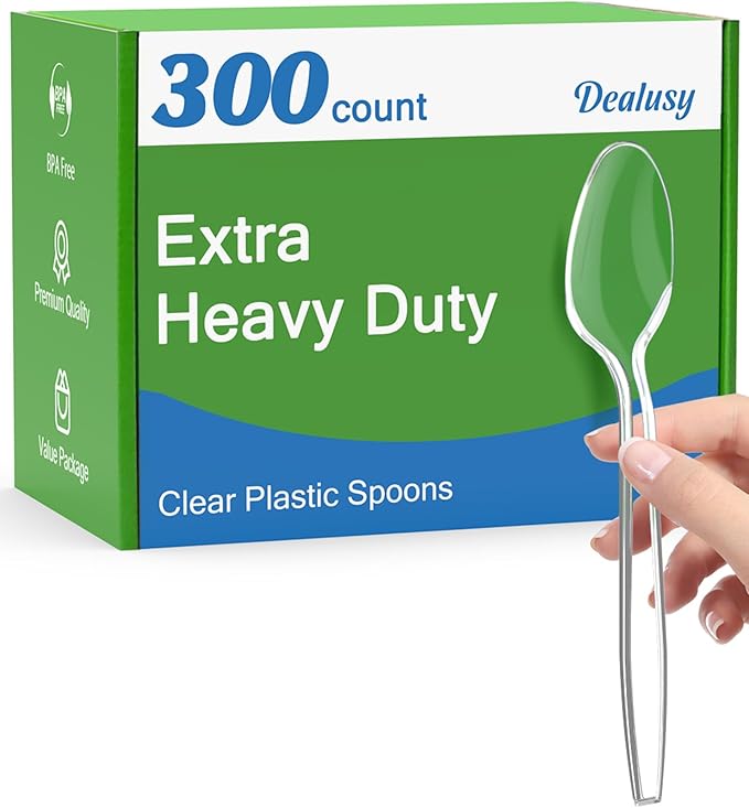 300 Count Clear Plastic Spoons Disposable BPA-Free Heat Resistant Solid and Durable Disposable Spoons Heavy Duty Bulk Premium Spoons plastic disposable for Party Supply
