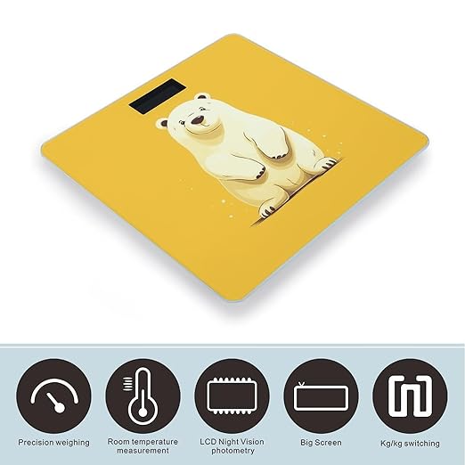 Digital Bathroom Scale for Body Weight Scale with Bright LCD Display High Accuracy Step-On Technology Auto On/Off Cute Cartoon Polar Bear Digital Scales 400 Lbs /180kg