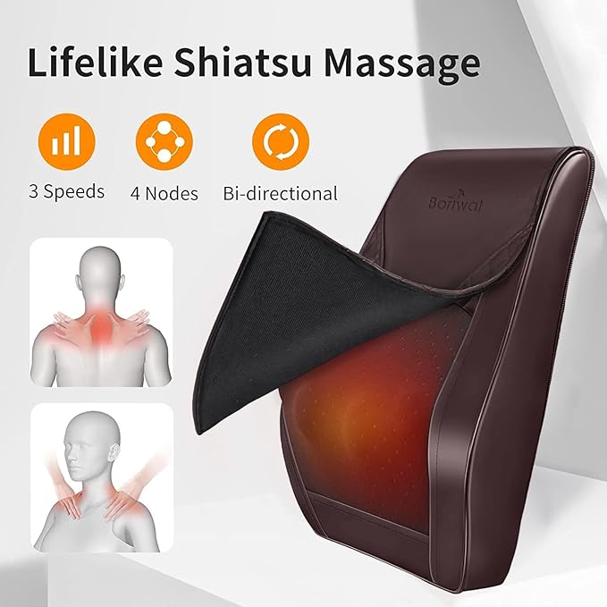 Back Massager Neck Massager with Heat Shiatsu Massage Pillow for Pain Relief Massagers for Neck and Back Shoulder Leg Christmas Gifts for Men Women Mom Dad Stress Relax at Home Office and Car