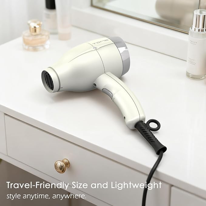 TOME Hair Dryer with Diffuser 1875W Ionic Blow Dryer with Comb Attachment and Concentrator for Home Use Fast Drying with Cool Shot and 2 Heat &amp 2 Speed Settings 125V White