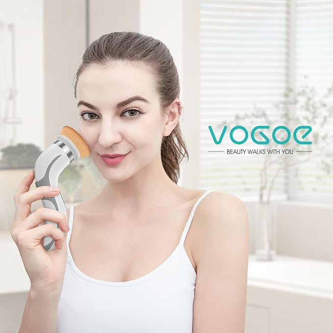 Facial Cleansing Brush-Spin Face Scrubber Exfoliator Rechargeable 2-Speed Rotation Electric Face Wash Brushes for Cleansing and Exfoliating with 2 Brush Heads Grey