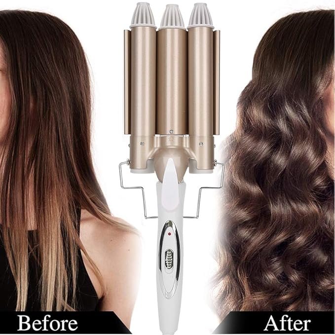 Curling Iron 3 Barrel Curling Iron Durable Curling Wand Salon Hairstyling Waver Hair Crimper Hair Crimper Ceramic Tourmaline Hairdressing Tool 25mm (us)