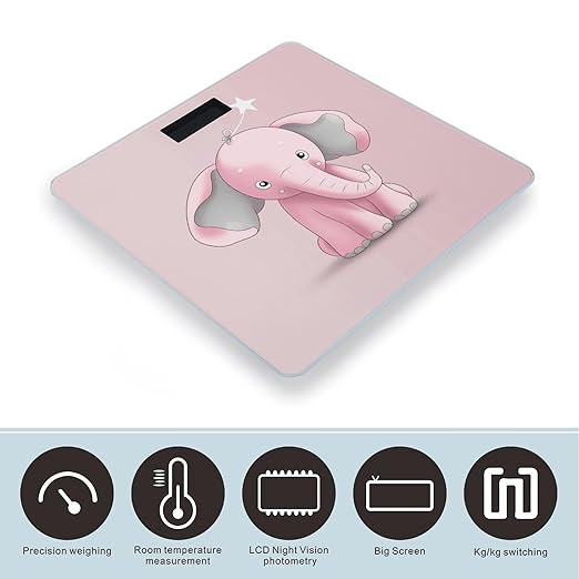 Pink ElephantScale for Body Weight with LCD High Precision Weighing Scales Fashion Sturdy Tempered Glass Weight Scales Easy-to-Read Digital Bathroom Scale for Daily 400lb