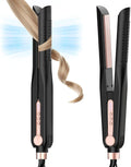 SKIMI Airflow Styler Titanium Flat Iron Hair Straightener Professional Curling Iron with Cooling Air Vents to Lock in Style 5 Temps &amp Dual Voltage Auto Off (Black &amp Blush Gold).