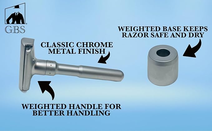 G.B.S Chrome Adjustable Men's Double Edge Safety Razor with Blades Stand and 10 G.B.S Platinum Blade Refills