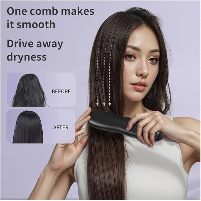 Cordless Hair Straightener Brush Portable Mini Hair Straightening Brush with 3 Temperature Settings &amp LED Display USB Rechargeable Fast Heating Hairs Brush for Travel(Black)