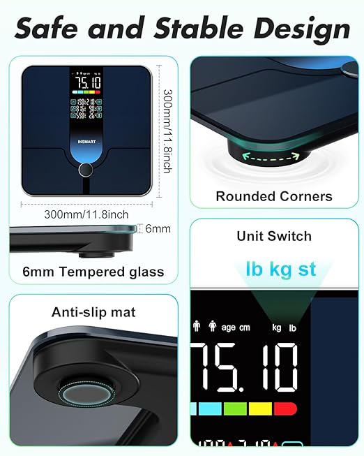 INSMART Smart Scale for Body Weight Large Display Body Fat Scale Accurate Weight Scale Digital Bluetooth Bathroom Scale for BMI Heart Rate 25 Body Composition Analyzer with Fitness APP Sync 500lbs
