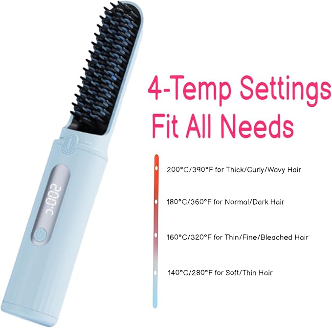 Cordless Hair Straightener BrushNegative Ion Electric Hot Comb Straightening for WomenAnti-Scald Portable Styling Brush for Travel &amp CarFast Heating USB Charging Mini Hair Straightening Irons