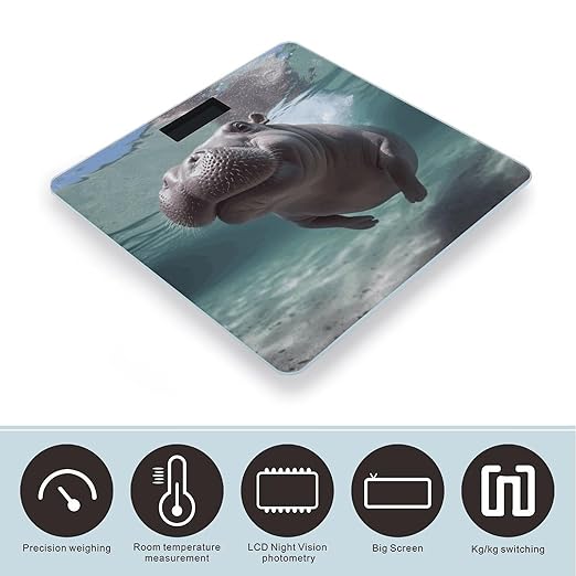 Diving Hippo Scale for Body Weight Highly Accurate Digital Bathroom Scale Sturdy Tempered Glass Weighing Scales with LCD Display Fashion Body Fat Smart Scales 400lb