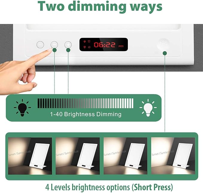 Light Therapy Lamp UV-Free 12000 Lux with Sunrise Sunset Simulation Wake-up Light with 40 Level Adjustable Brightness 5 Timer Function Full Spectrum LED Sunlight for Home Office