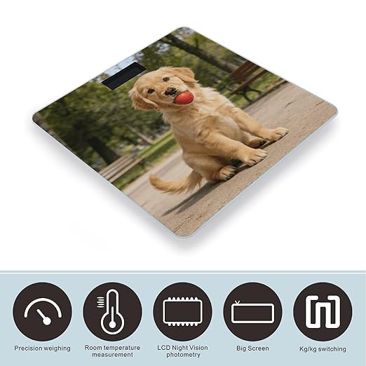 Cute Golden Retriever Weight ScaleClear LED Display Bathroom Digital Weighing ScaleTempered Glass Digital Bathroom Scale for Body Weight Capacity Up to 400 Lbs
