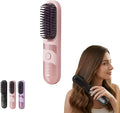Cordless Hair Straightener Brush Hair Straightening Brush Portable Travel Size Hair Straightener for Women Mini Rechargeable Hair Straightener Comb Electric Hair Brush (Pink)