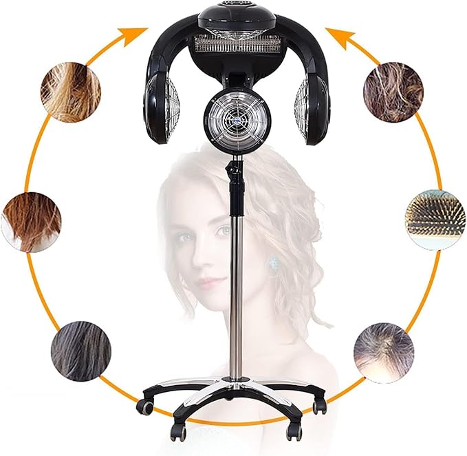 1200W Stand Hair Dryer Hood Orbiting Infrared Hair Dryer Orbiting Hair Color Processor &amp Multi-Function Dryer AcceleratorTemperature &amp Height Adjustable Standing with Rolling Base
