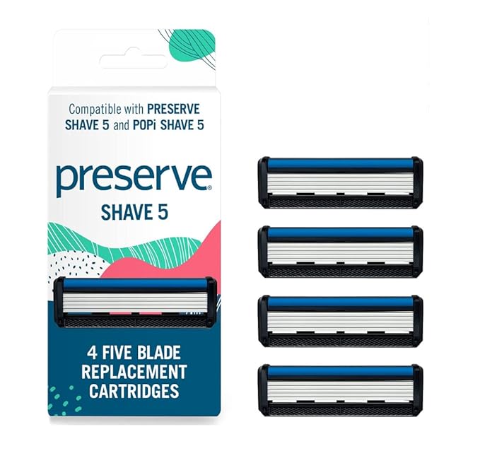 Preserve Shave 5 Five Blade Refillable Razor Made from Recycled Materials Sunshine Yellow and Preserve Five Blade Replacement Cartridges Wave Edition (4 Count) Bundle