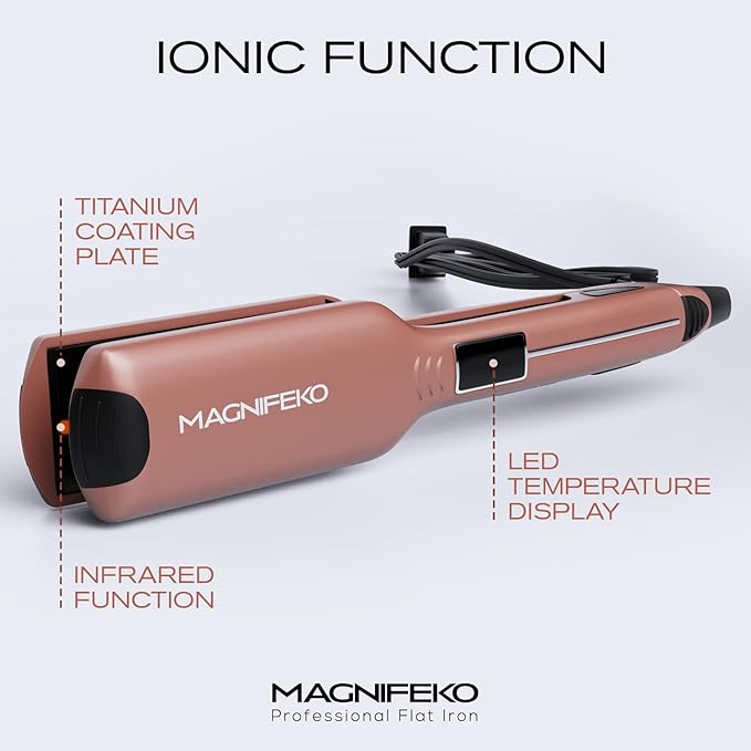 Professional Flat Iron Hair Straightener Wide Plate &amp Digital Display - Dual Voltage Titanium Hair Straighteners (Rosegold)