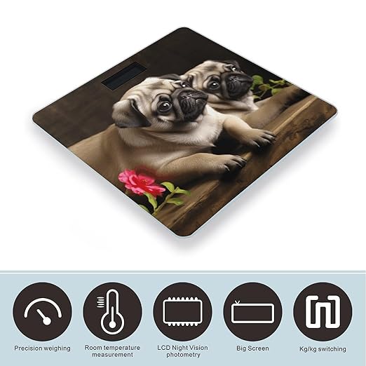 Puppys Pug Bathroom Scale Large LCD Backlight Display Digital Scale Rounded Corners Body Scales Automatic Power On/Off Bathroom Scales for Home Bedrooms