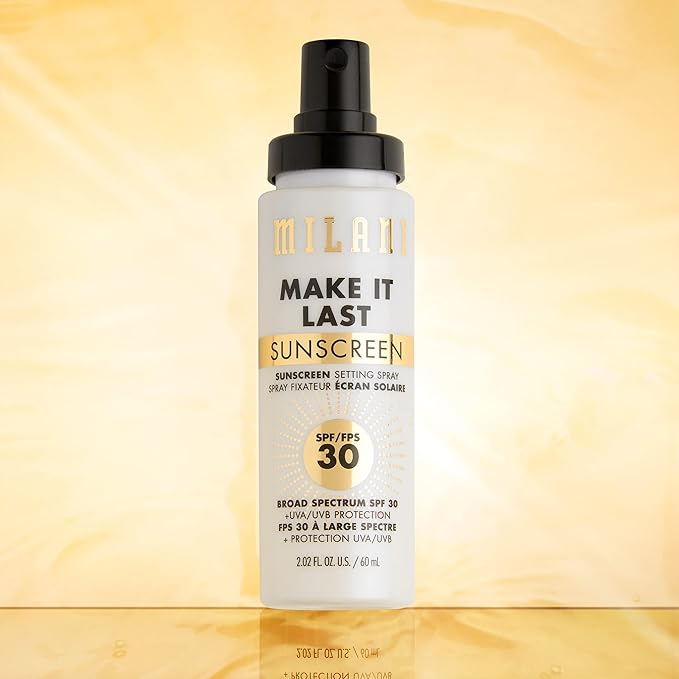 Milani Sunscreen Setting Spray + Primer Make It Last Sunscreen for Face- SPF 30 UVA &amp UVB Protection Antioxidant Rich Formula for Broad Spectrum Protection Prime + Set + Protect 2.02Fl. Oz - 2