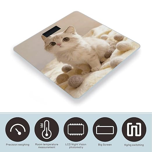 Cute Cat Weight ScaleClear LED Display Bathroom Digital Weighing ScaleTempered Glass Digital Bathroom Scale for Body Weight Capacity Up to 400 Lbs