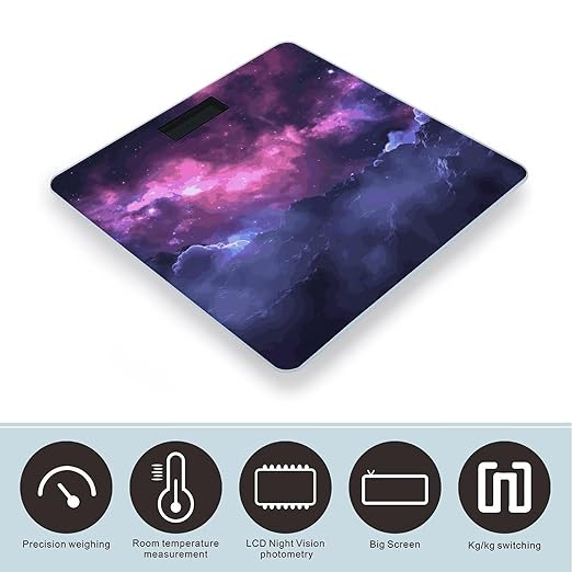 Magic Galaxy Sky Purple Scale for Body Weight Anti-Slip Digital Bathroom Scale Sturdy Toughened Glass Weighing Scales High Precision Safe Rounded Corners Smart Scales