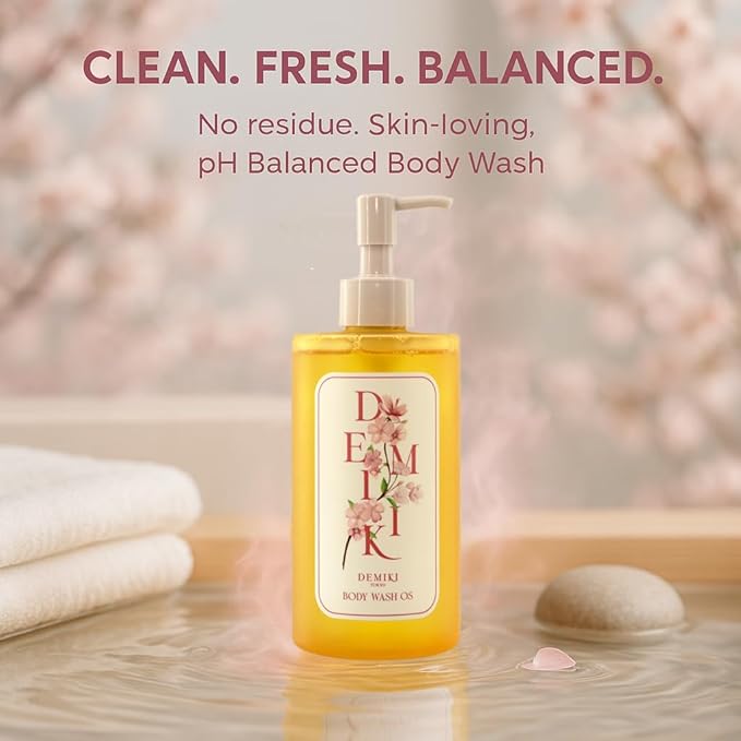 DEMIKI Body Wash Women Shower Gel for Dry and Sensitive Skin-Moisturizing shower gel with Japanese Sakura ScentShower Gel of Sulfate FreeParaben Free pH Balanced Body Wash Natural Bodywash 10fl.oz