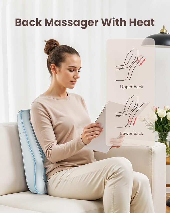 COMFIER Shiatsu Back Massager with Heat &amp Vibration 3D Deep Kneading Back Massage for Pain Relief Home Office UseBlue