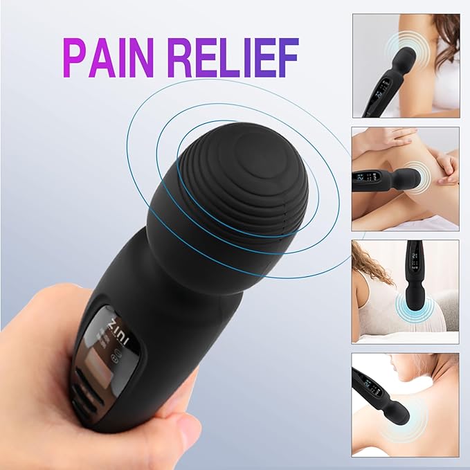 Cordless Massager with LCD Display Personal Massager for Pain Relief Powerful 12 Massage Modes Black