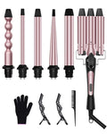 6 in 1 Curling Iron Curling Wand Set with 3 Barrel Hair Crimper and 5 Interchangeable Ceramic Hair Curler (0.35-1.25”) Instant Heat Up 2 Temp Wand Curler Include Heat Protective Glove &amp 2 Clip