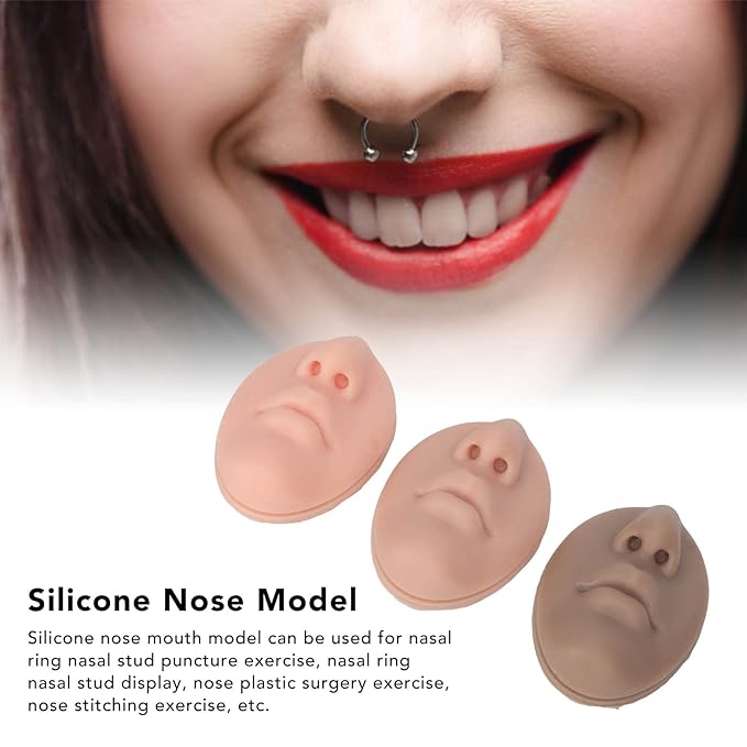 3pcs Silicone Nose Mouth Model Professional Soft Flexible Piercing Model for Beauty Salon Reusable Simulation Silicone Face Model for Acupuncture Teaching Durable Silicone Prosthetic Nose