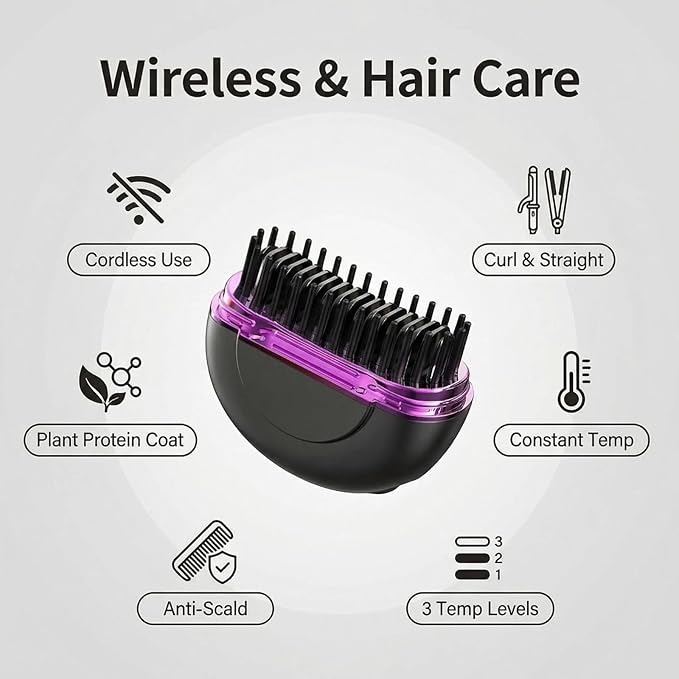 Electric hair brushMini hot combMini hair straightenerMini straightenerPortable straightener brushPortable hair straightenerAutomatic curling ironCordless travel hair straightener (Silver-gray)