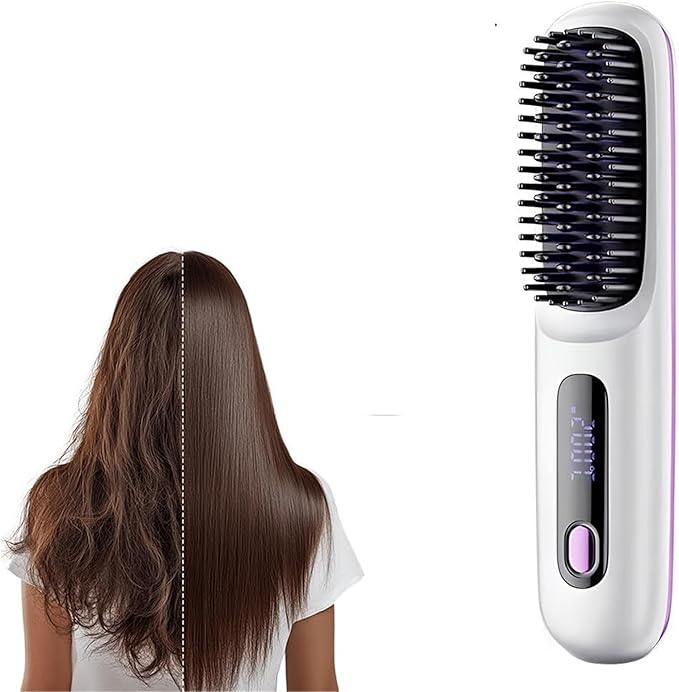 GO Brush Upgraded Version Portable Travel Straightener with LCD Temperature Display Portable Hair Straightener Fast-Heating Cordless mini Hair Comb(White)