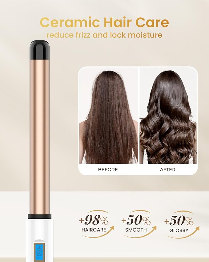 1 Inch Extra Long Barrel Curling Wand Ceramic Tourmaline Curling Wand Professional Dual Voltage with Adjustable Temperature