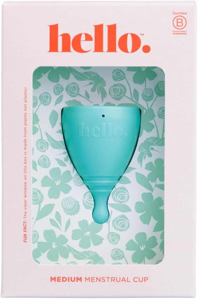 Hello Period Average Cervix Menstrual Cup | Award Winning Reusable Period Cup Soft Flexible Alternative to Pads &amp Tampons Sustainable Feminine Hygiene Leak Proof | Holds 21ml 41mm D 59mm L (Medi