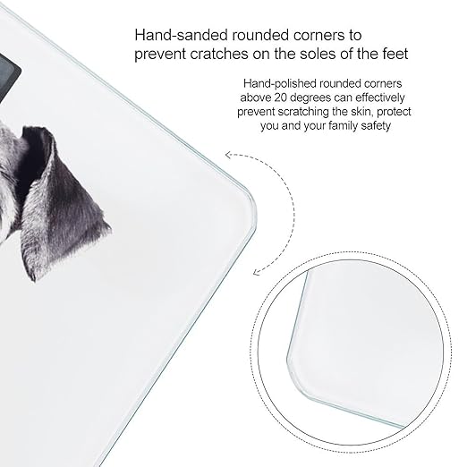 Well Behaved Schnauzer Bathroom Scale Automatic Power On/Off Body Scales LCD Backlight Display Square Digital Scale Rounded Corners Bathroom Scales for Home Bedrooms