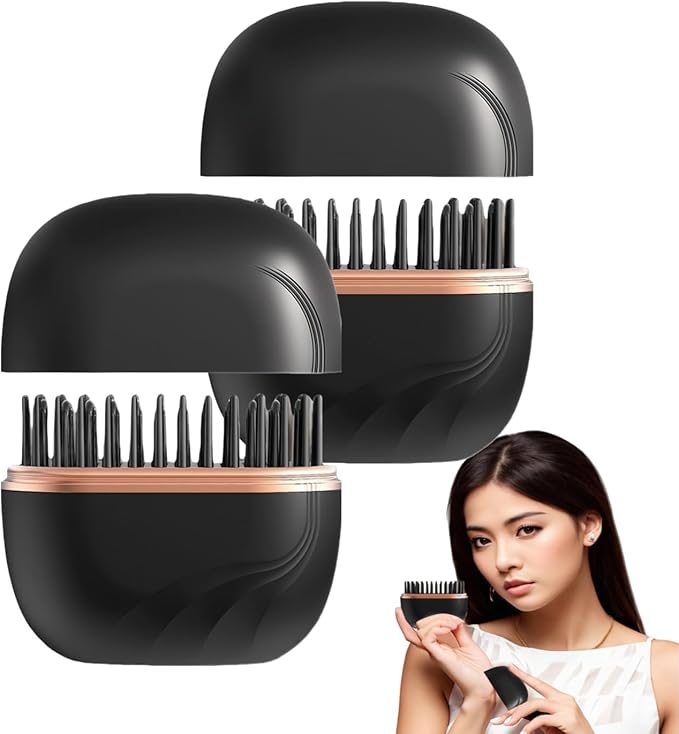 Mini Hair Straightener New 2-in-1 Cordless Hair Straightener Comb 3-Speed Temperature Control Rechargeable Fast Heating Hot Comb Anti-Scald Shell Lightweight &amp Portable Travel (Black 2pcs)