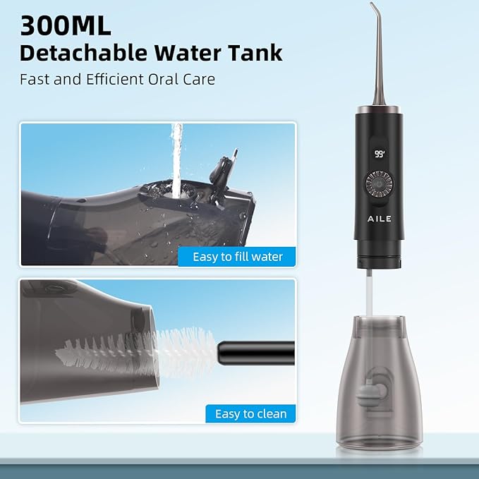 CVT Water Dental Flosser Teeth Pick: 300 ML Cordless Portable Water Flosser Pick for Teeth 100 Modes Rechargeable Oral Irrigator Travel IPX7 Waterproof Flossing Teeth Cleaning for Home - Black