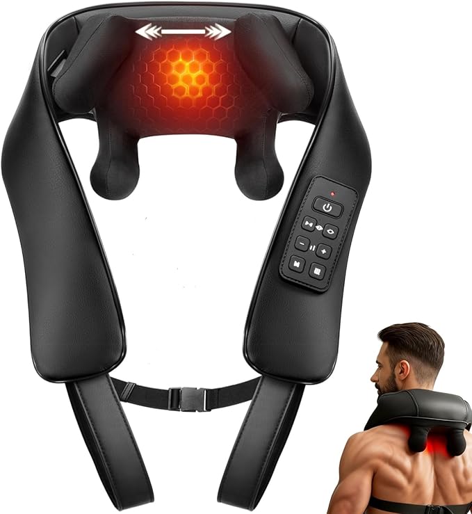 Cordless Neck and Back Massager with Heat Upgarded Adjustable Width Electric Deep Tissue 4D Kneading Massage Shiatsu Shoulder Massage Pillow for Body Muscle Pain Relief Gifts for Mom Dad