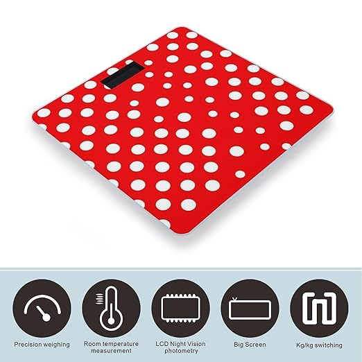 Digital Bathroom Scale for Body Weight Scale with Bright LCD Display High Accuracy Step-On Technology Auto On/Off Red White Polka Dot Digital Scales 400 Lbs /180kg