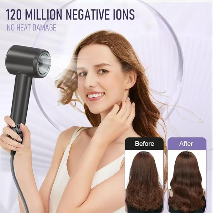 Professional High Speed Ionic Hair Dryer | 130000RPM Blow Dryer for Women | 120M Negative Ions | Low Noise Mini Lightweight Dryer with Magnetic Attachments Fast Drying All Hair Types