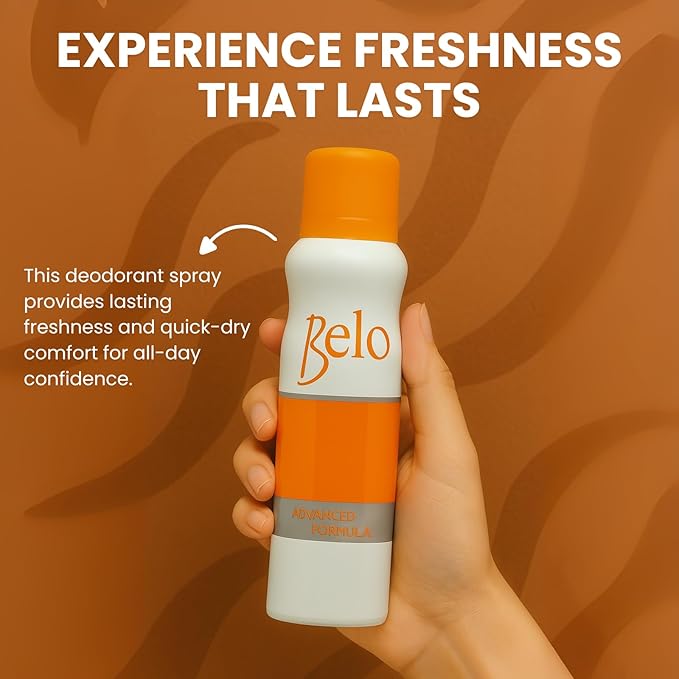 Belo Advanced Formula Odor Control Deodorant Spray with Gentle Quick Dry Protection Fresh Scent and Comfort - 140ml