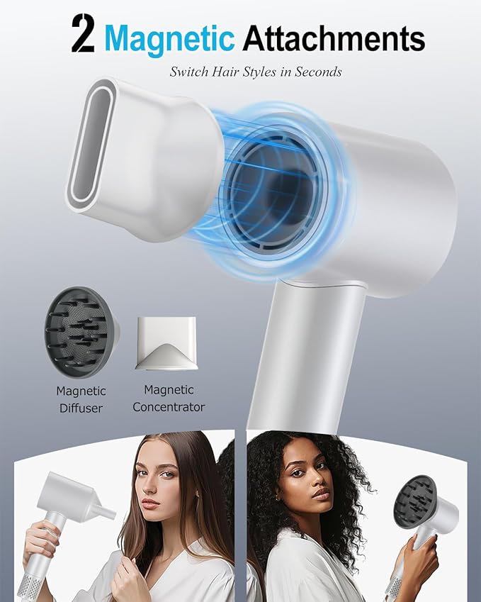 High-Speed Ionic Hair Dryer with Diffuser &amp Concentrator 120000 RPM Fast-Drying Blow Dryer for Curly Thick &amp Frizzy Hair Quiet Low-Noise Hair Dryer for Home