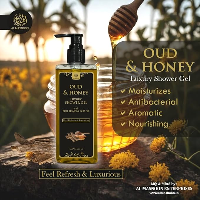 Oud &amp Honey Luxury Shower Gel with Pure Honey &amp Oud Oil 250ml / Indulgent and Refreshing Bath Experience for Soft Nourished Skin Pack of 1