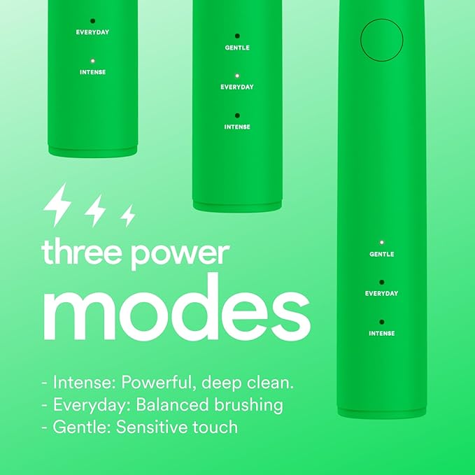 HISMILE Electric Toothbrush 3 Brushing Modes Smart Timer Rechargeable Electric Tooth Brush for Adults and Children Soft-Tapered Bristles Mode Memory (Bright Green)