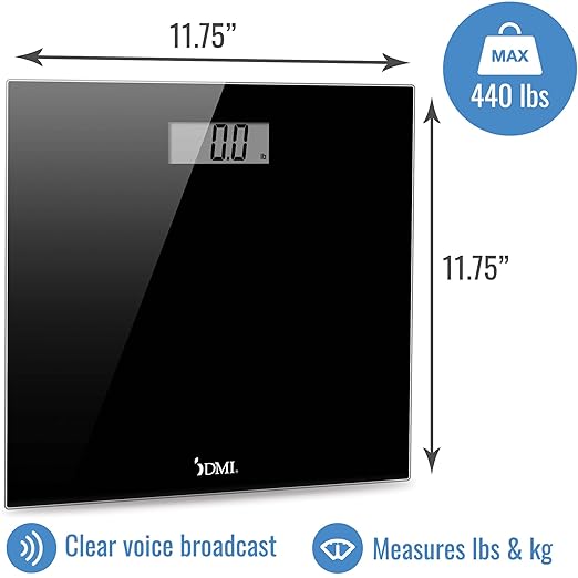 DMI Talking Digital Bathroom Scale for Body Weight 440 lb. Weight Capacity Clinically Accurate Measurements Heavy Duty Sleek Tempered Glass Body Weight Scale Black Case of 6