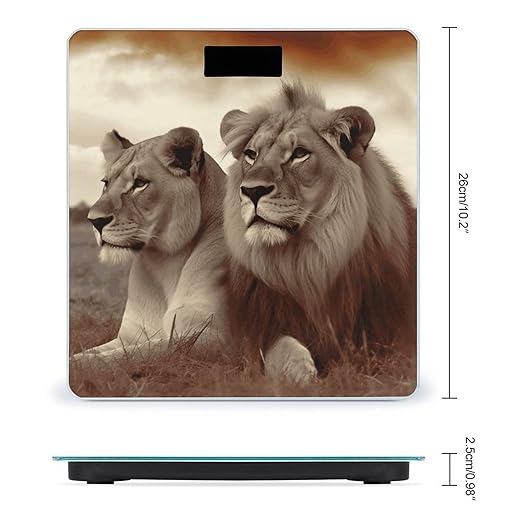 African Lion and Lioness Scale for Body Weight High Precision Digital Weight Scales with LCD Display Anti-Slip Sturdy Slim Tempered Glass Bathroom Scale for Home Use