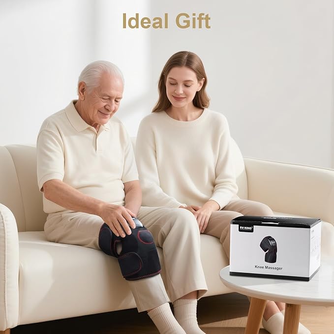 FIT KING Air Compression Knee Massager Heated Knee Brace Wrap with 3 Modes and 3 Intensities Shiatsu-Like Massage for Pain Relief Ideal Gifts for Men Women (Single)