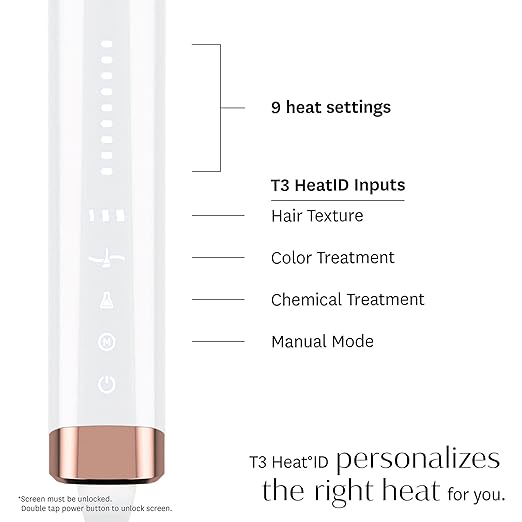 T3 Curl ID 1.25 Digital Ceramic Curling Iron with Smart Touch Interface &amp Interactive HeatID Technology for Automatic Heat Setting Personalization - Shiny Smooth Curls that Last
